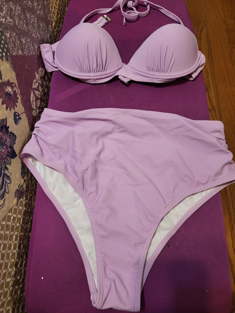 NWOT Women’s High-Waist Lilac Bikini Set - Push-Up Top & High-Cut Bottoms